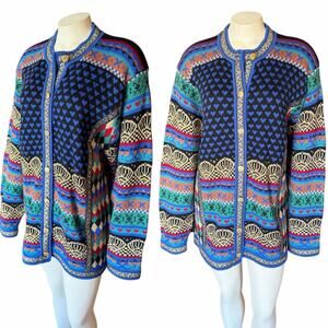 Vrikke Nowegian Wool Sweater Irene Zahl Multicolor Metallic Gold Large